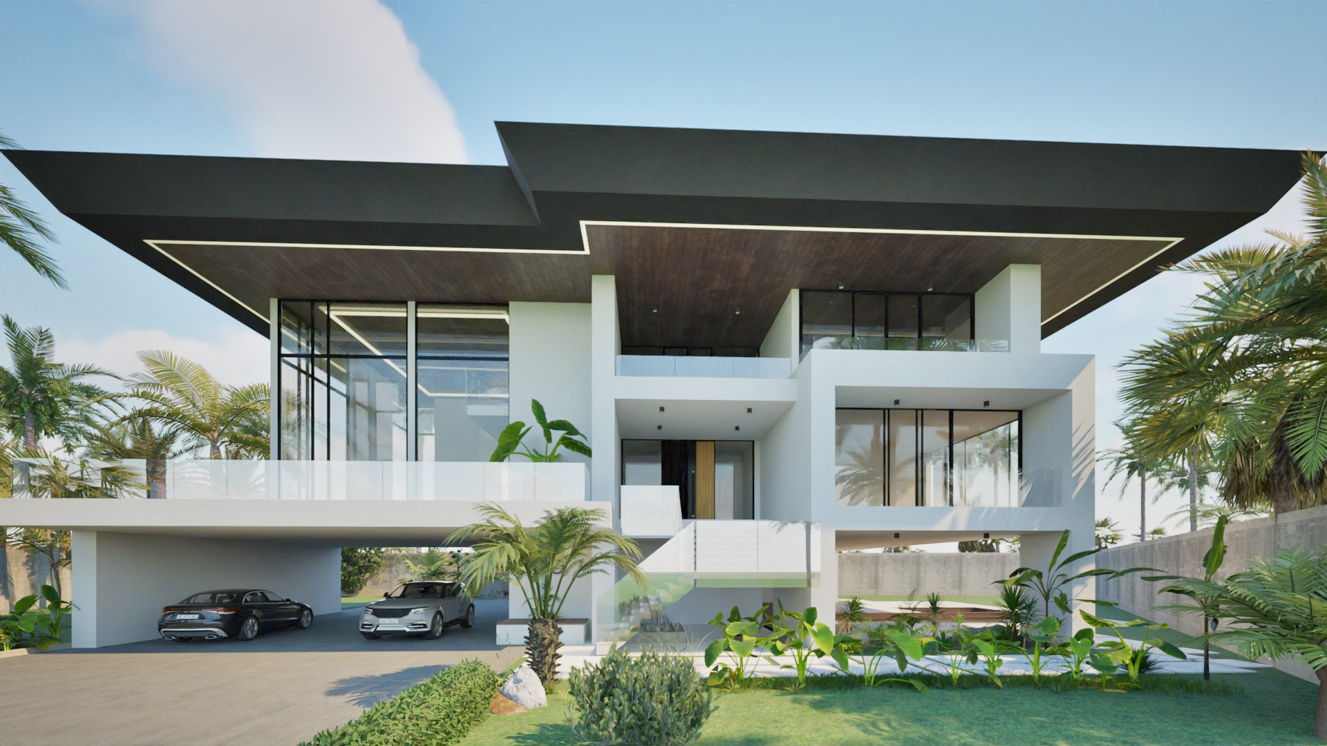 Private beach access at the featured modern concrete and glass home