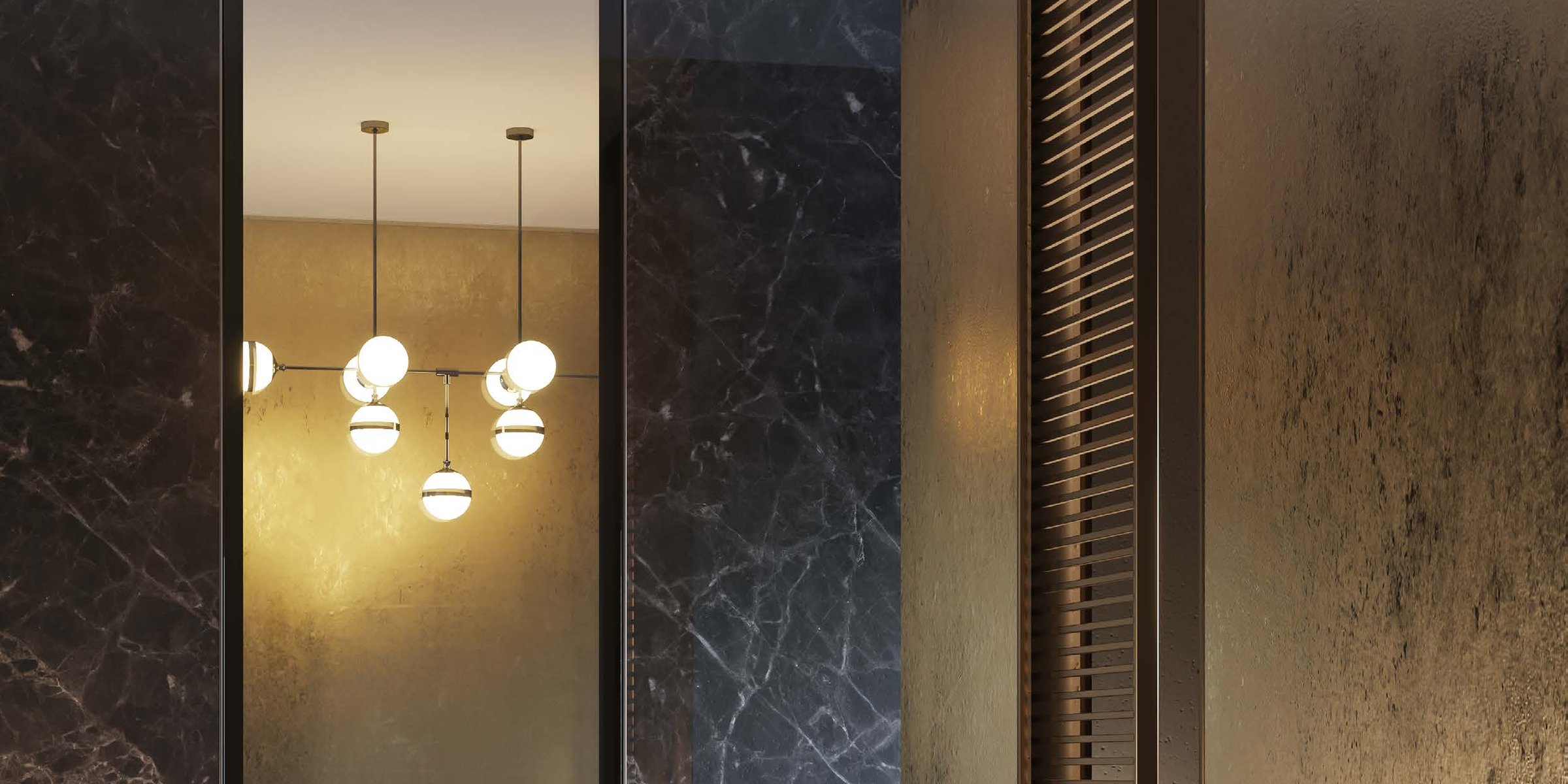 BRISK black-framed glass pivot door in a dark lounge