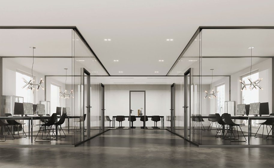 Glass partition walls for college campus spaces